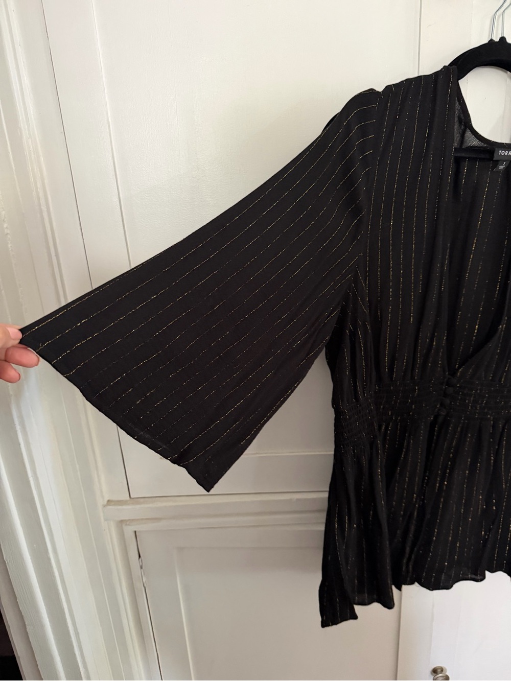 torrid Black Blouse with Gold Pinstripes - Long Sleeve - Picture 5 of 6